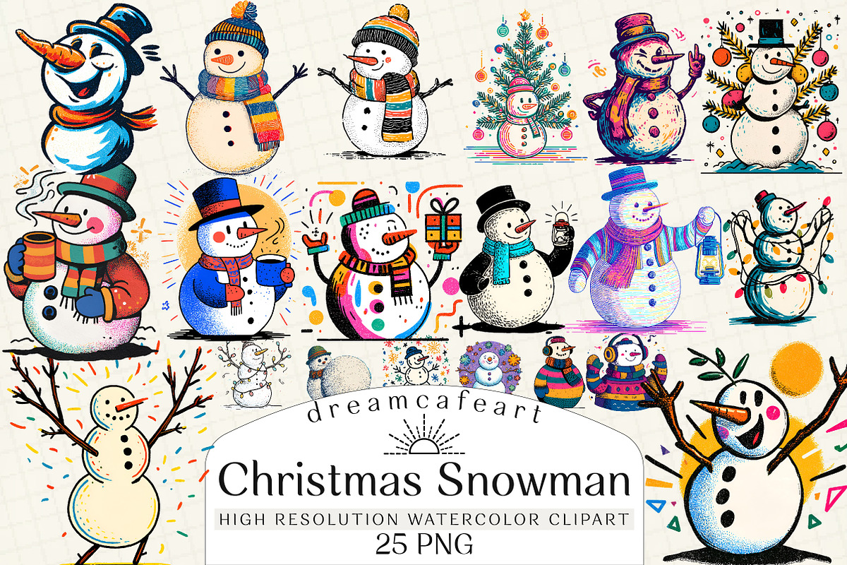 Christmas Snowman Clipart 2, an Illustration by DreamCafeArt (Photo 1 of 6)