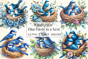 Watercolor Blue Birds Nest Clipart, an Illustration by CraftArtStudio (Thumbnail 1 of 3)