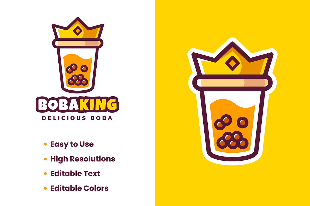 Boba King Logo Design Template, a Branding & Logo Template by Akito Studio (Photo 2 of 2)