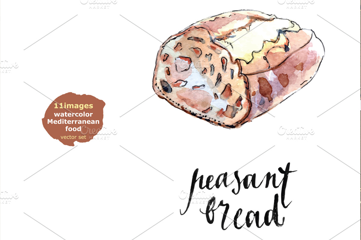 Watercolor Mediterranean food set-1, a Food Illustration by miminoshka (Photo 3 of 7)
