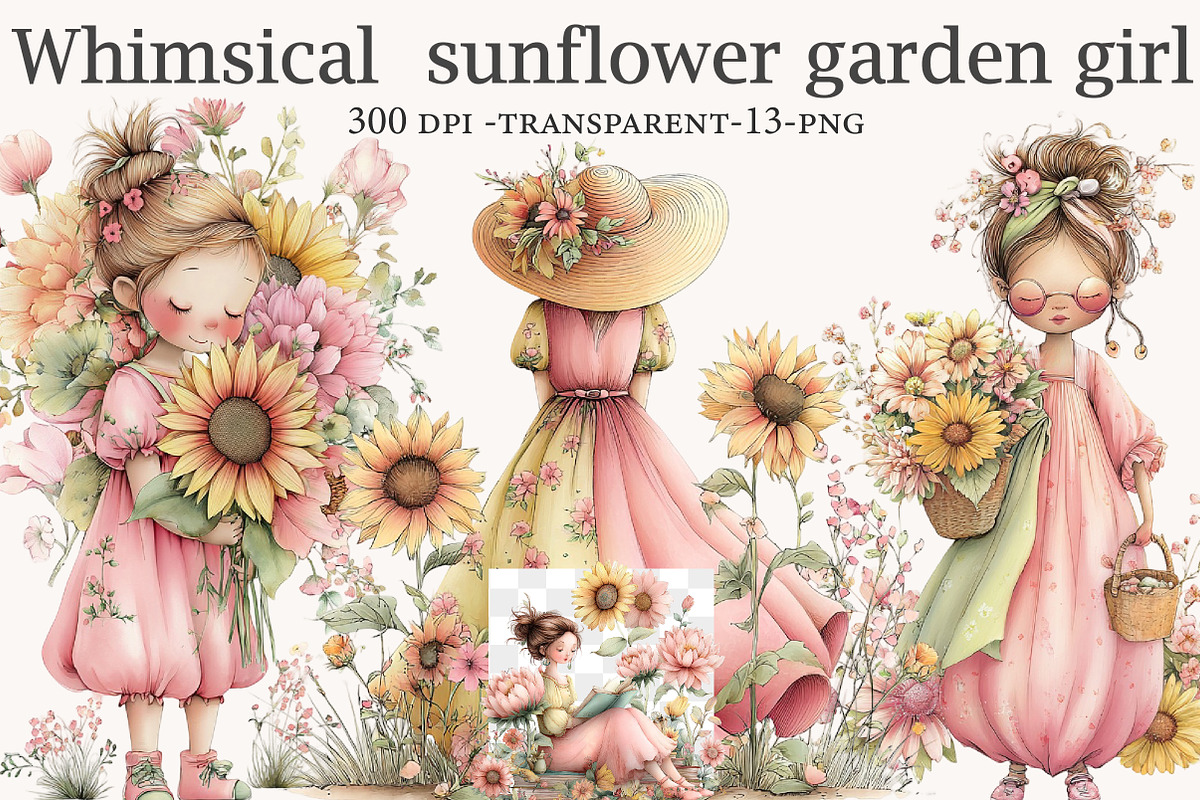 Whimsical sunflower garden girl, an Illustration by Designworld (Photo 1 of 9)