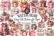 Vintage Pink Christmas Gifts Clipart, an Illustration by Designking (Thumbnail 1 of 5)