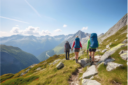 Back view hikers mountains sport, a Sports & Recreation Photo by Ylivdesign