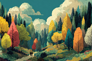 Couple walking autumn forest path co, a Photo by Pixeness Studio