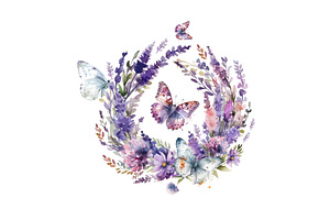 Purple Watercolor Flower Wreath With