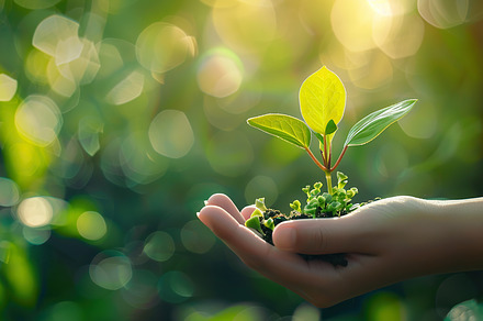 A nurturing hand cradles a young sap, a Photo by LOGOCREATIVE