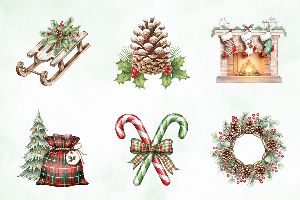 Cozy Rustic Christmas Clipart Bundle, an Illustration by Creative Art (Photo 3 of 10)