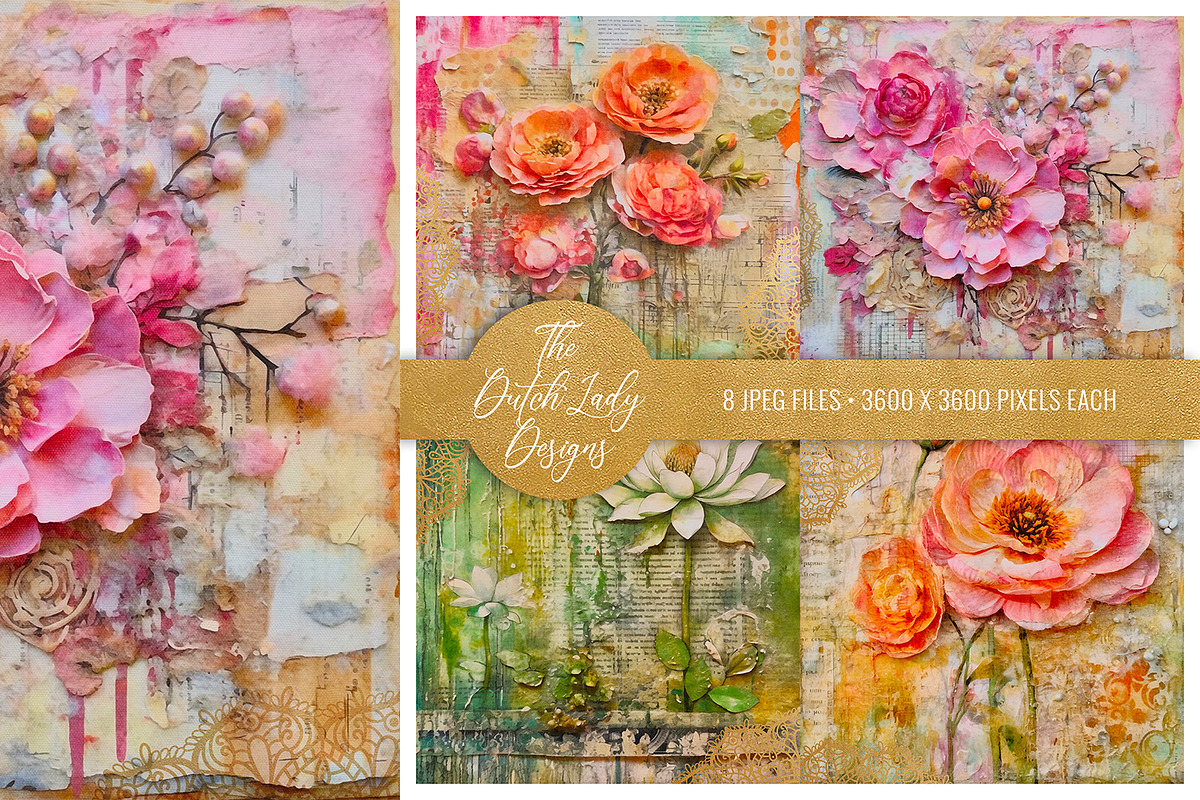 Floral Junk Journal Paper Set, a Texture Graphic by The Dutch Lady Designs