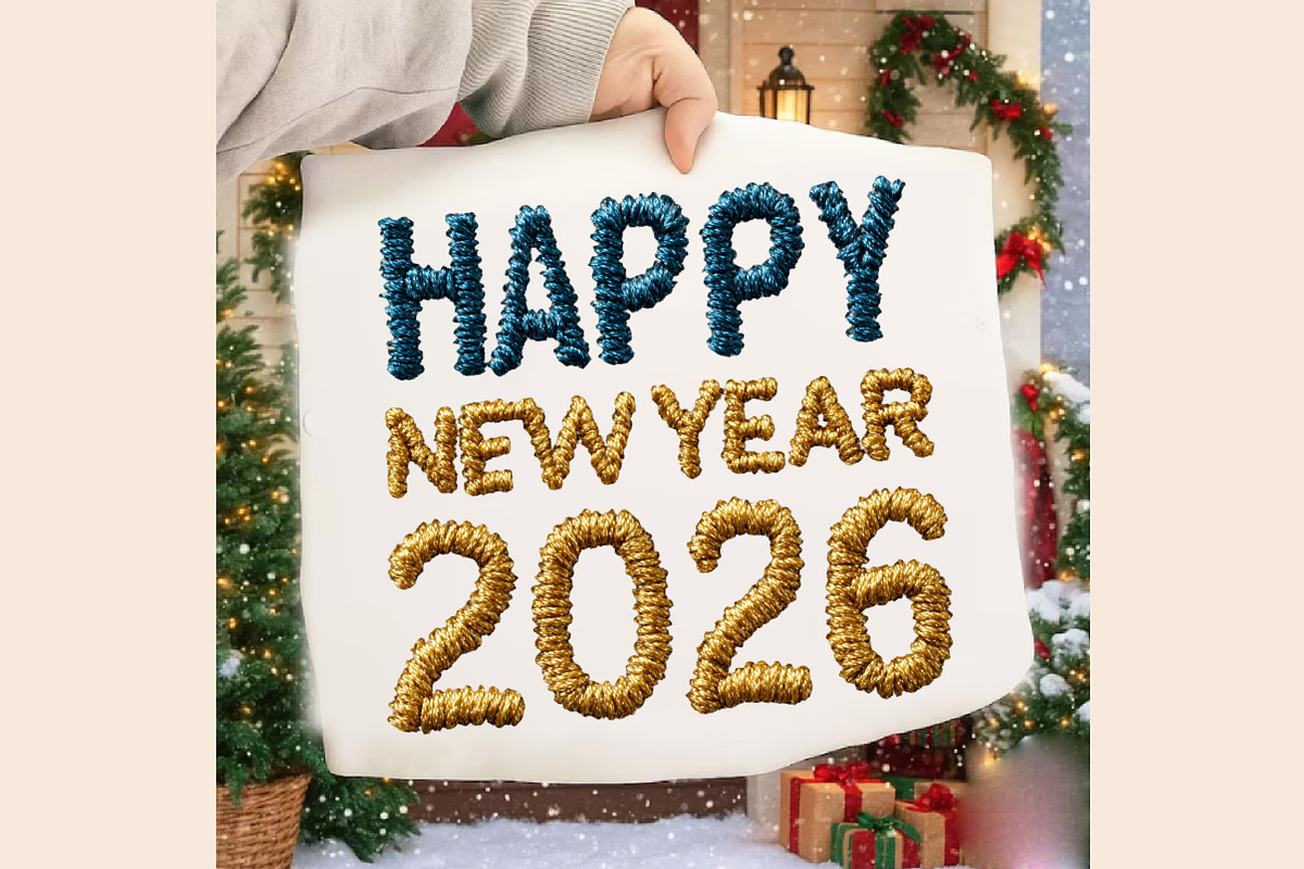 Faux Embroidery New Year Clipart, a Seasonal Illustration by RobertsArt (Photo 2 of 7)