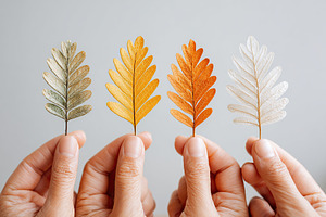 Colorful autumn leaves held by hands, a Nature Photo by AlyaAnd