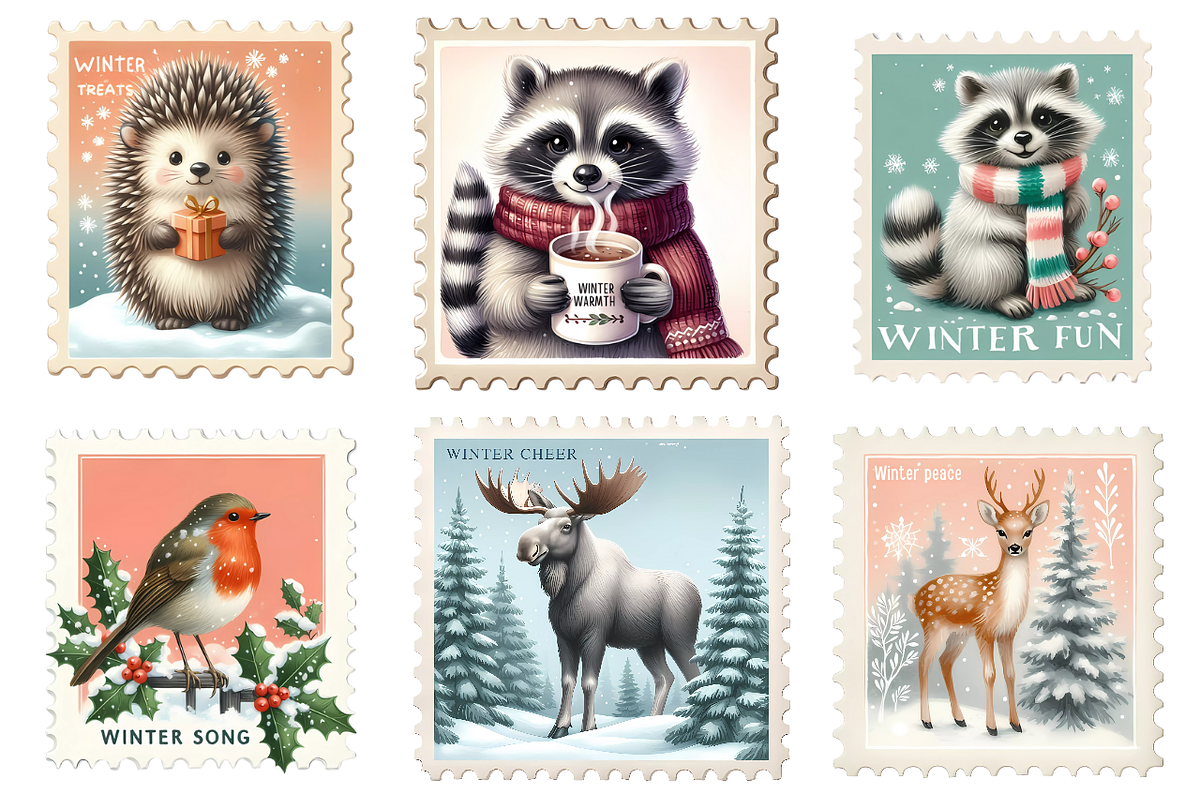 Winter postage stamps, a Seasonal Illustration by AnetArtStore (Photo 5 of 7)
