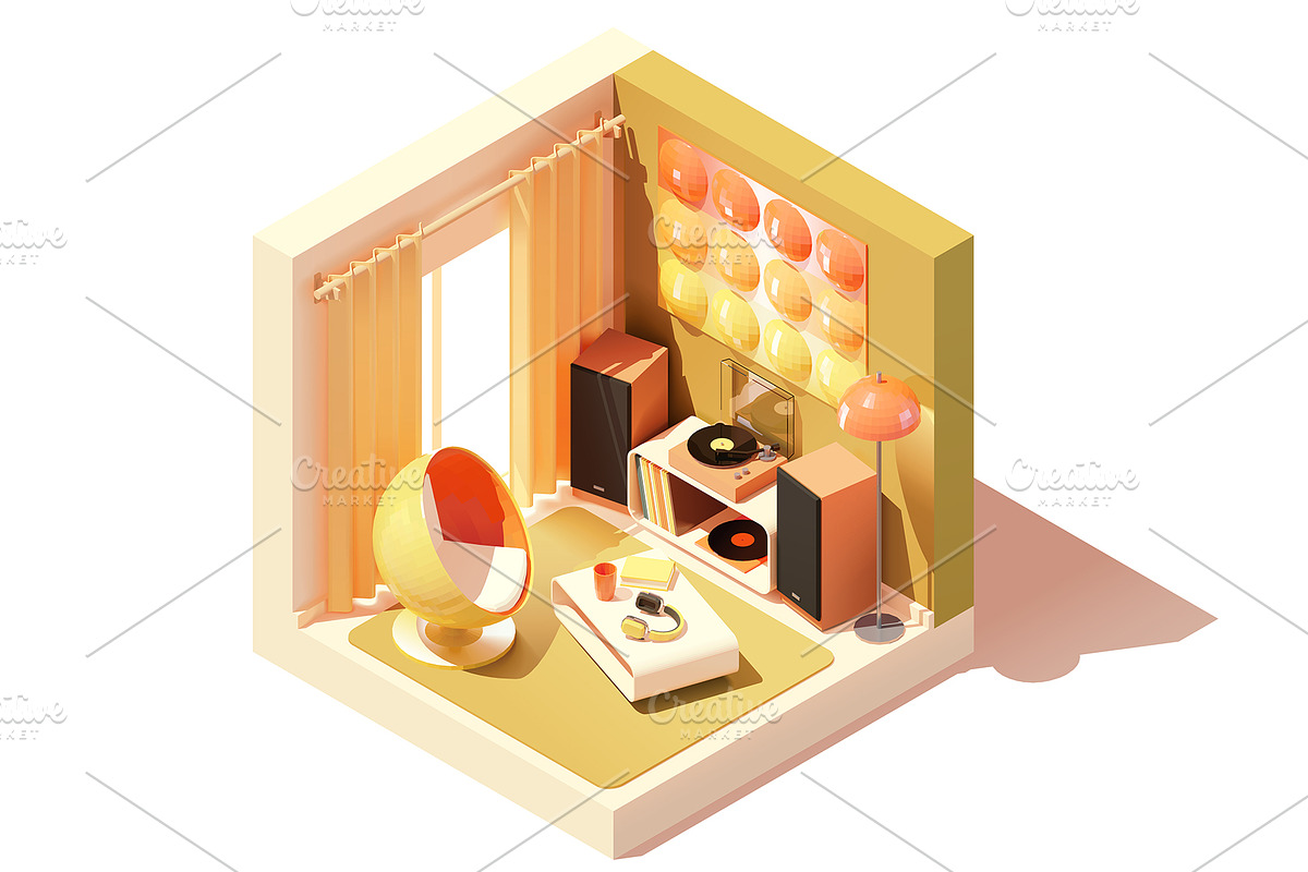 Vector isometric rooms, a Decorative Illustration by tele52 (Photo 11 of 23)