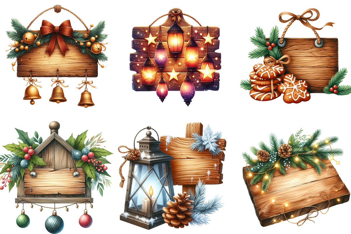 Christmas Wooden Signs Clipart, an Illustration by DreamArtGraphic (Photo 2 of 4)