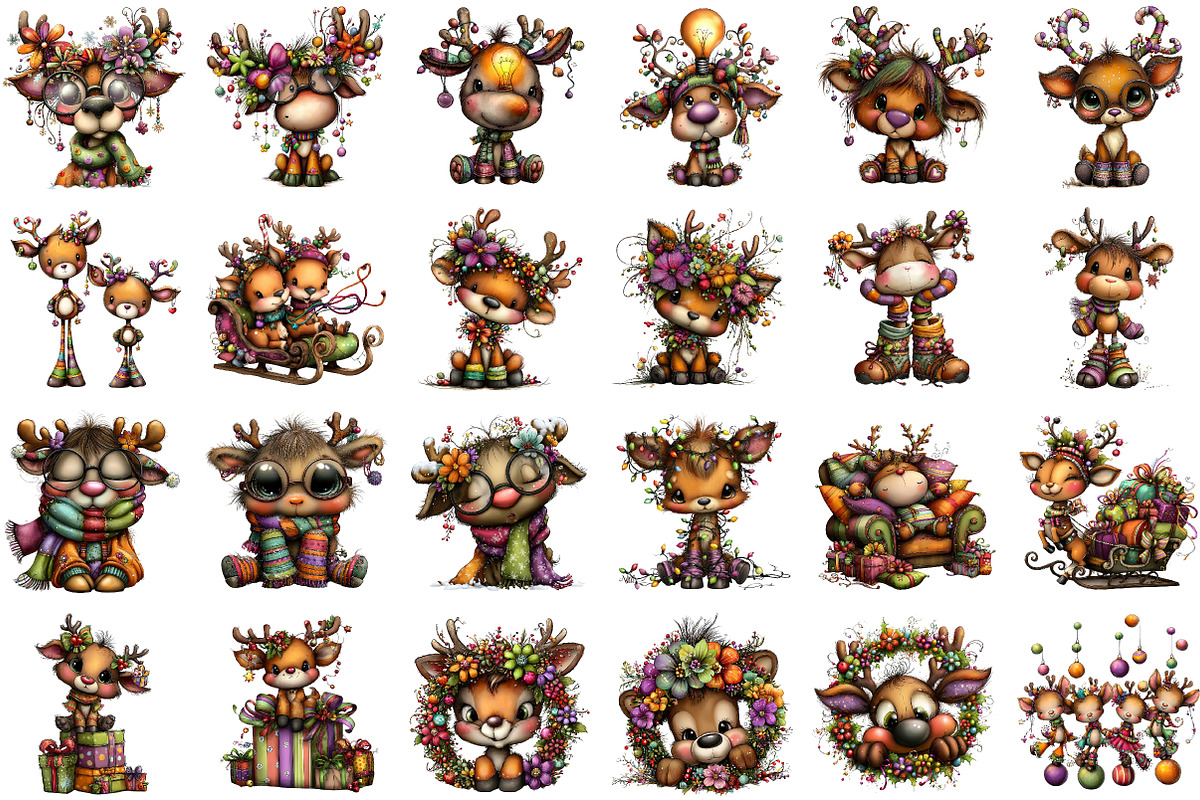 Christmas Quirky Reindeer Clipart, an Illustration by Sublimation Artist (Photo 2 of 6)