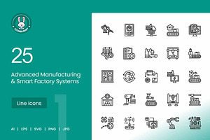 25 Smart Factory Icons, an Outline Icon by IconBunny