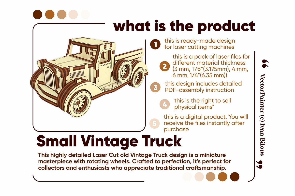 Small Vintage Truck - Laser Cut File, an Object Graphic by VectorPainter (Photo 6 of 21)