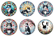 Round Stained Glass Tuxedo Cat Clipa, an Illustration by DreamArtGraphic (Thumbnail 4 of 4)