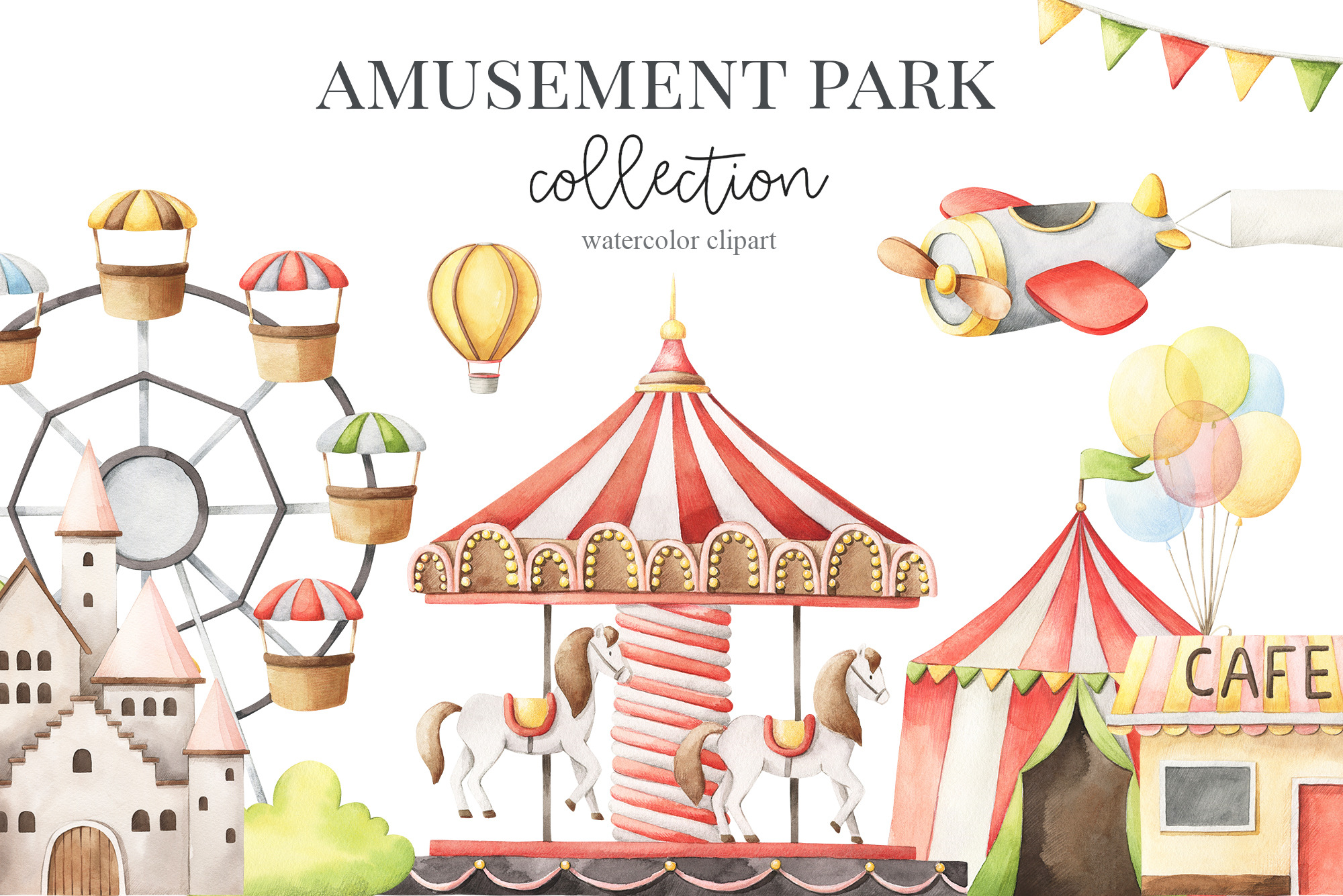 Amusement park - watercolor set, a Decorative Illustration by Alesya ...