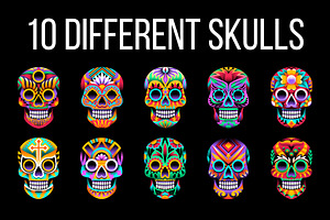 10 Ornamental Vector Mexican Skulls