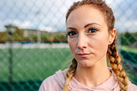 Serious young sportswoman with boxer braids looking camera, a Sports & Recreation Photo by davidpereiras