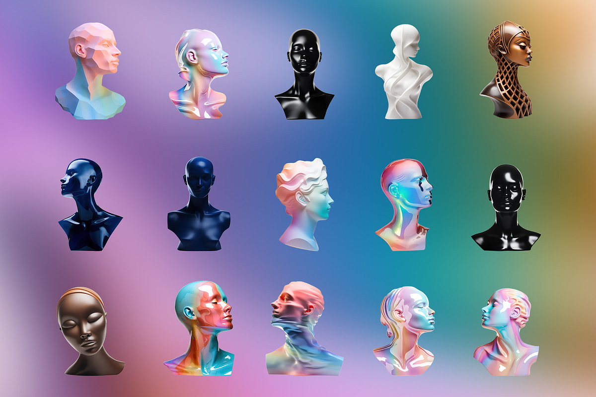 70 PNG Busts - Iridescent & Glossy, an Object Graphic by Graphicdome (Photo 6 of 11)