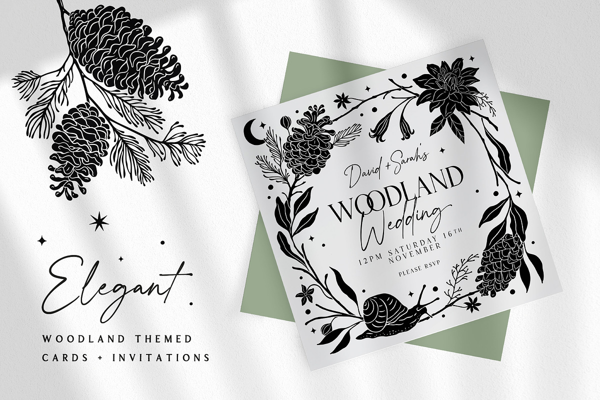 Woodland Shadows Vector Collection, a Decorative Illustration by rouxsupplyco (Photo 12 of 15)