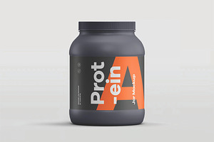 Front View Matte Protein Jar Mockup, a Packaging Mockup by DesignRushMarket