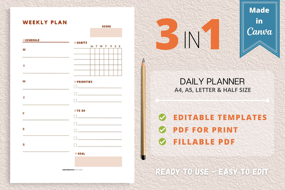 Weekly Planner Template, Canva, a Templates & Theme by Jaboor Magics (Photo 1 of 4)