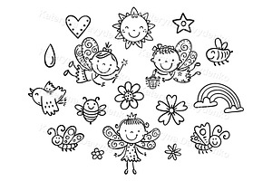 Black & White Fairy Tale Clipart Set, an Object Illustration by Bubert Art