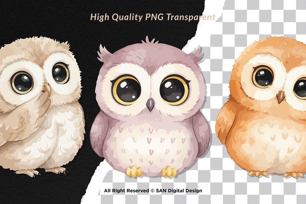 15 Bundle Watercolor Cute Owl Bird, an Animal Illustration by Morspective (Photo 2 of 8)