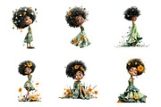 Whimsical Floral Black Girls Clipart, an Illustration by SinaCreation (Thumbnail 2 of 9)