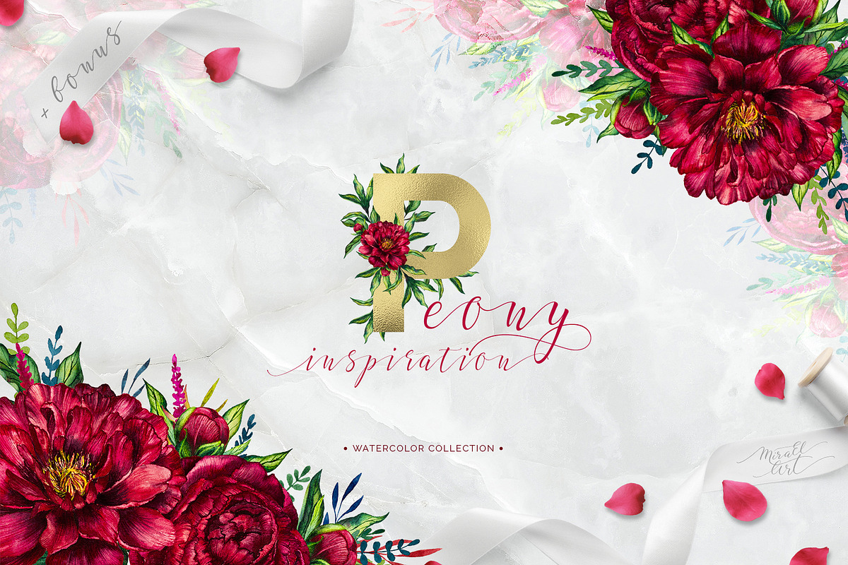 Watercolor peony flower, an Illustration by MiraEl Art (Photo 1 of 15)