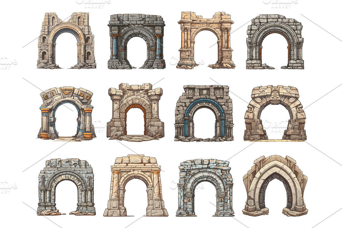 Ancient stone portals isolated. Old, a Graphic by LadadikArt