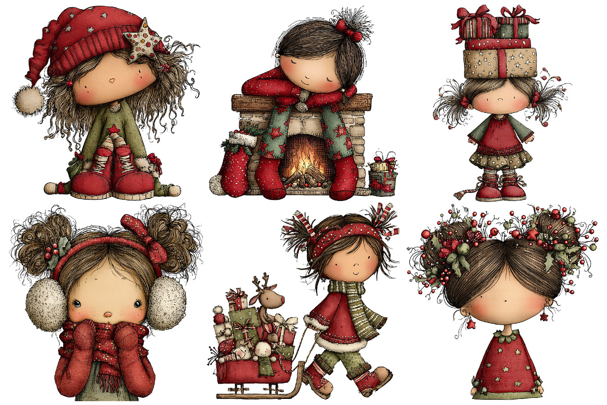 Whimsical Christmas Girl Clipart, an Illustration by Pixels.Craft (Photo 5 of 6)