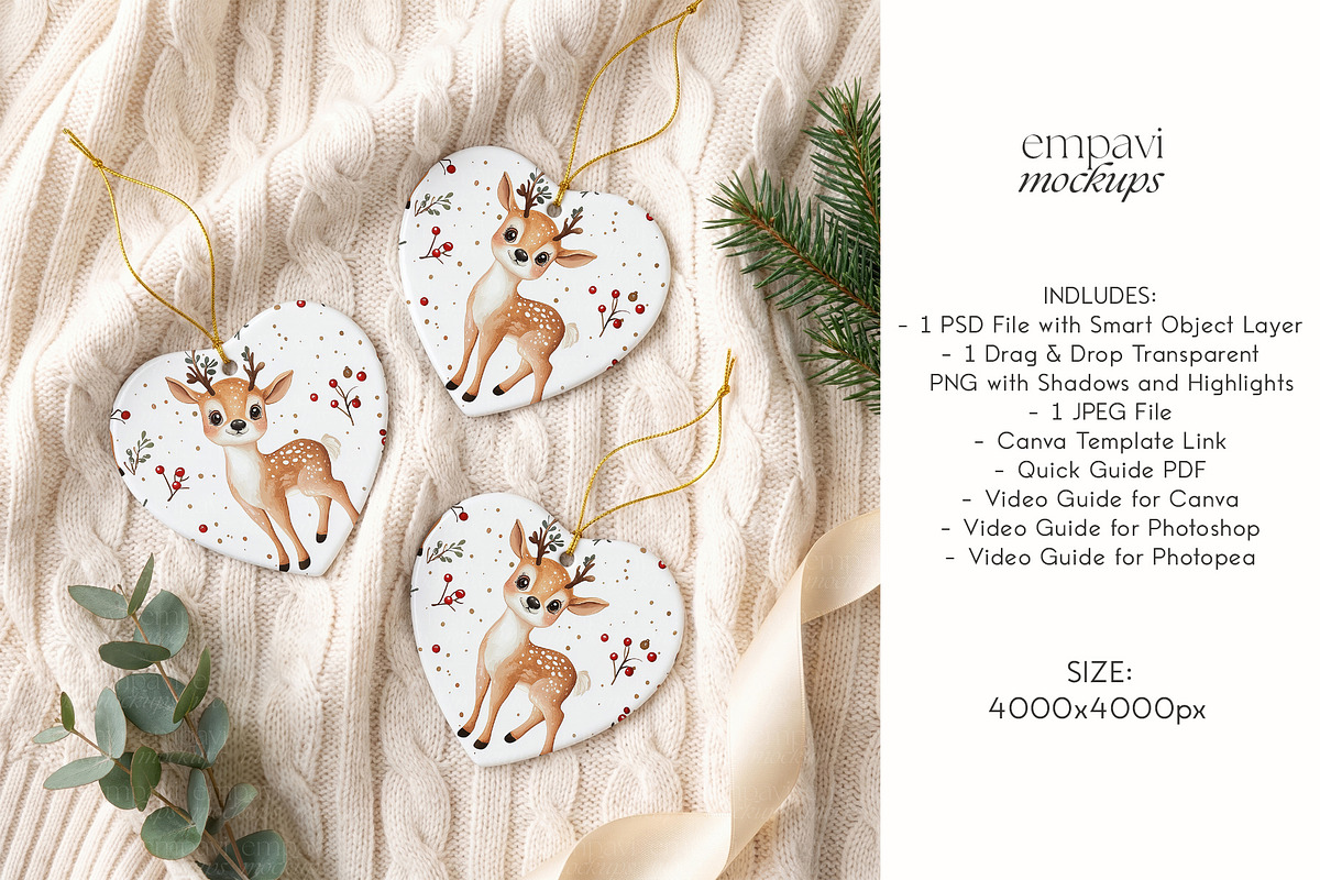 Heart Ornament Mockup Set of 3, a Household Mockup by EmpaviMockups (Photo 4 of 5)