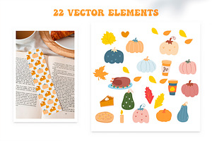 Cute Pumpkins Vector Patterns Autumn