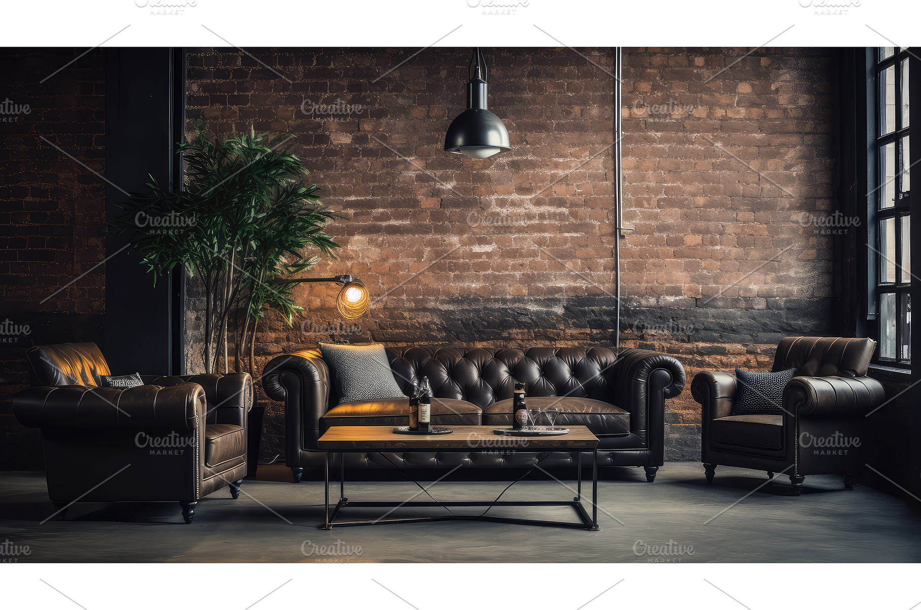 loft brick wall interior ai, a Background Photo by pikepicture