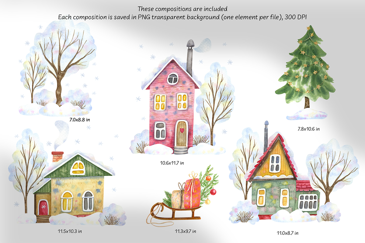 Snowmen Village Watercolor Clipart, an Illustration by Anna Druzhkova (Photo 4 of 20)