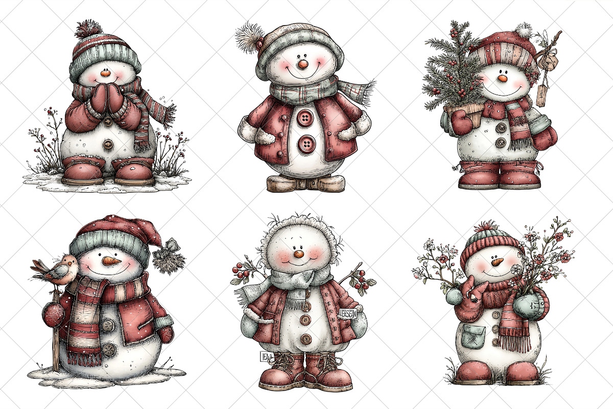 Whimsical Christmas Snowman Clipart, an Illustration by SinaCreation (Photo 5 of 7)