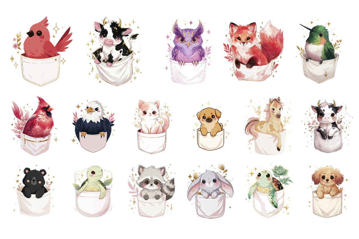 Pocket Animal Friends Clipart Bundle, an Animal Illustration by InkyQueenArt (Photo 4 of 5)
