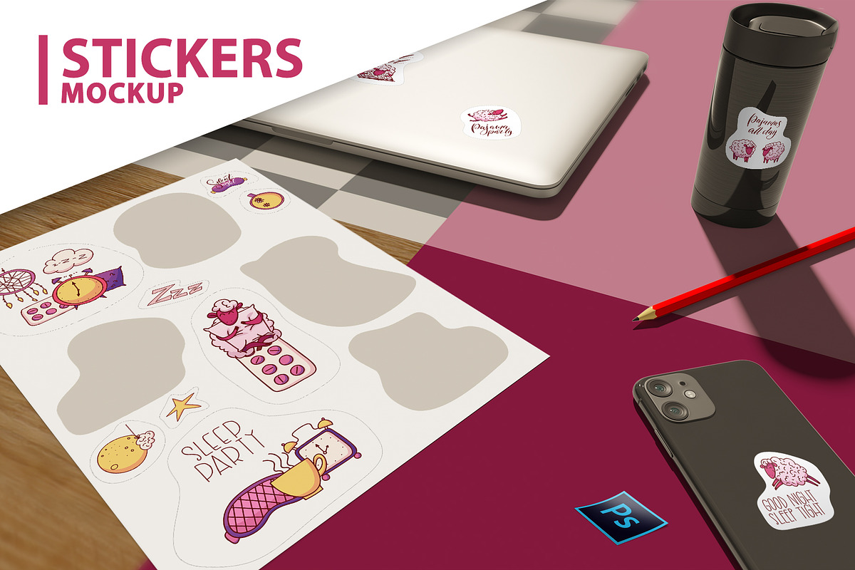 Stickers Mock-Up, a Print Template by Popova_Irina (Photo 1 of 5)