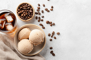 Coffee ice cream with beans and iced coffee, a Food & Drink Photo by AlyaAnd