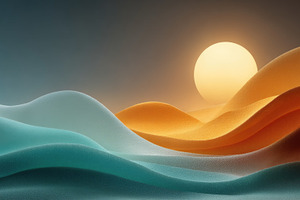 Abstract 3D Desert Waves with Glowing Sun and Cool Blue Orange G, an Abstract Photo by José Manuel Gelpi