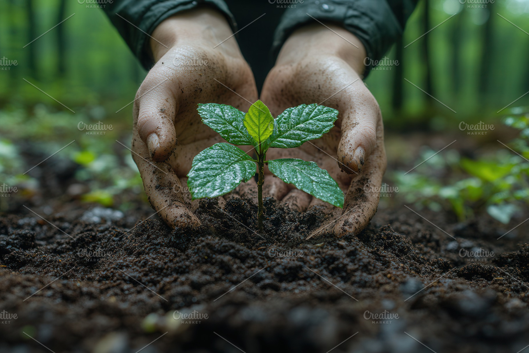 Nurturing a young plant in the fores, a Photo by Tanuart