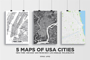 5 maps of USA cities, a Decorative Illustration by MaximGertsen (Thumbnail 1 of 9)