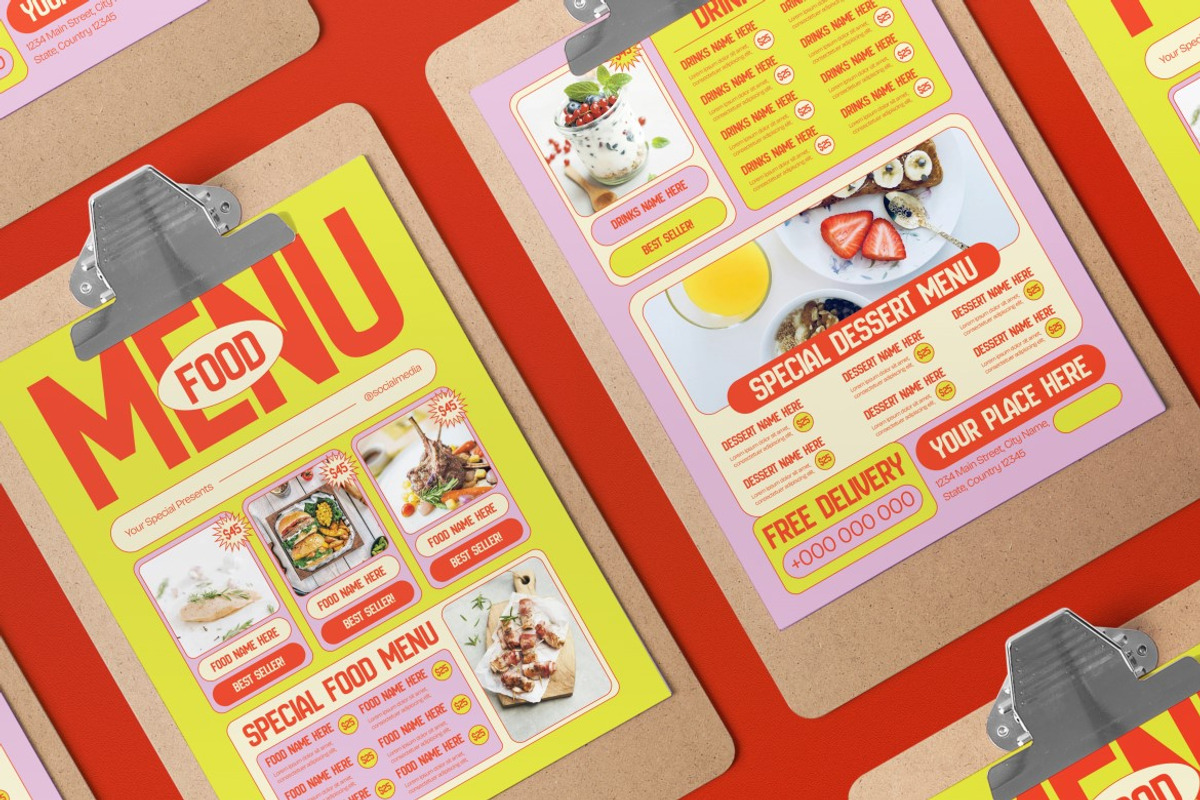 Yellow Purple Brutalism Food Menu, a Flyer Template by graphicook (Photo 3 of 4)