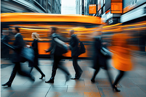 Blurred Motion Of People Walking On