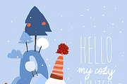 Winter Landscape With Village,Trees, a Seasonal Illustration by Maria Starus (Thumbnail 1 of 3)