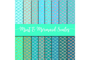 Mint & Mermaid Scales Digital Paper