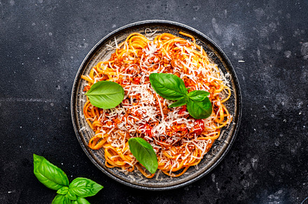 Spaghetti bolognese or pasta with minced meat in tomato sauce wi, a Food & Drink Photo by 5PH